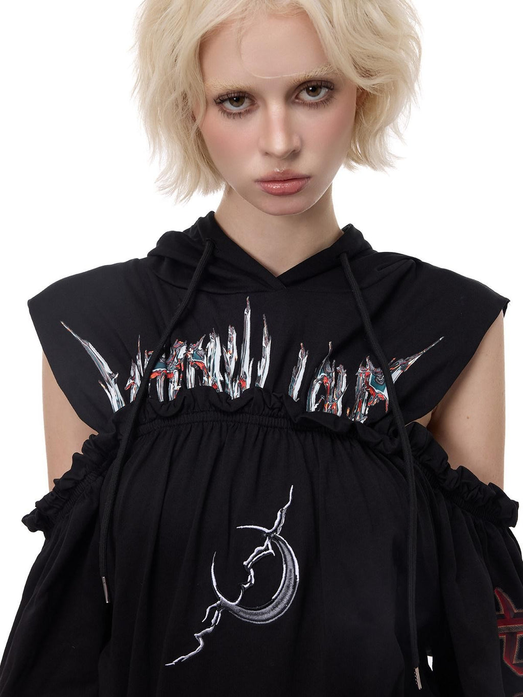 PINKSPINK Off Shoulder Patchwork Hooded Embroidered Women's Cotton Casual Midi Dresses