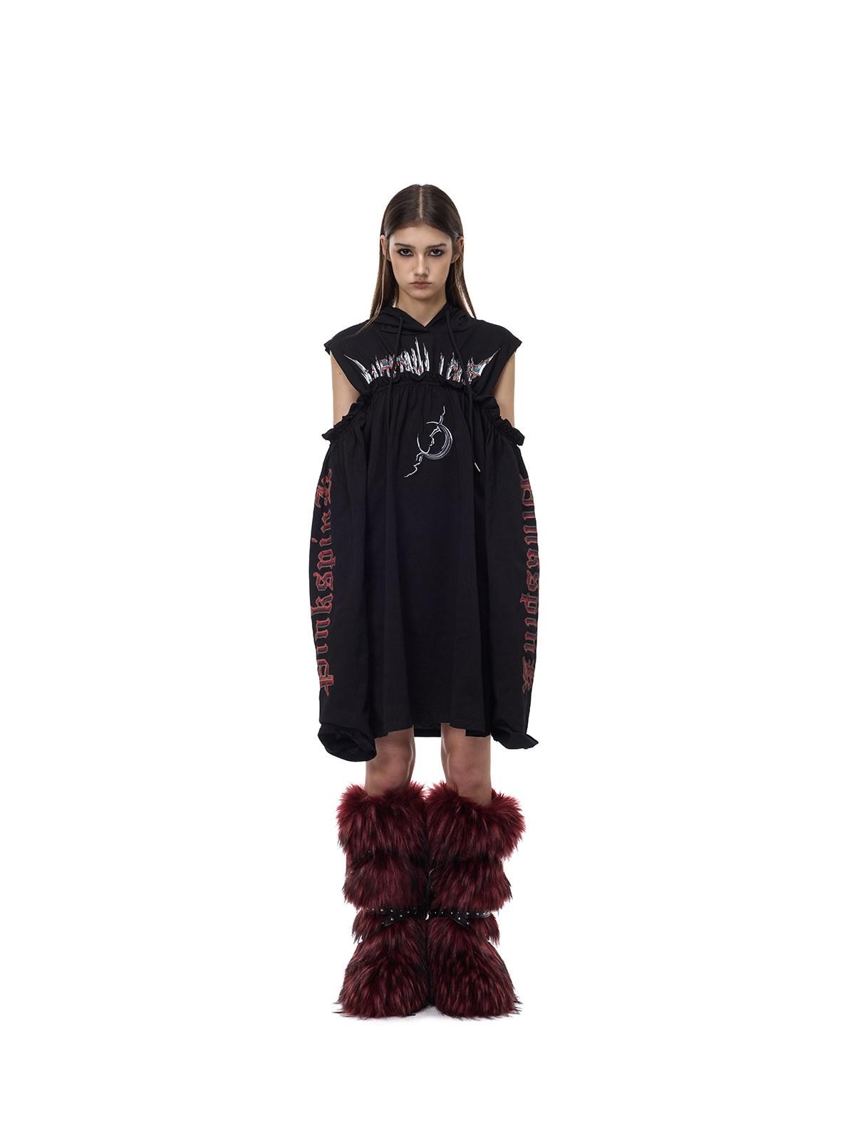 PINKSPINK Off Shoulder Patchwork Hooded Embroidered Women's Cotton Casual Midi Dresses