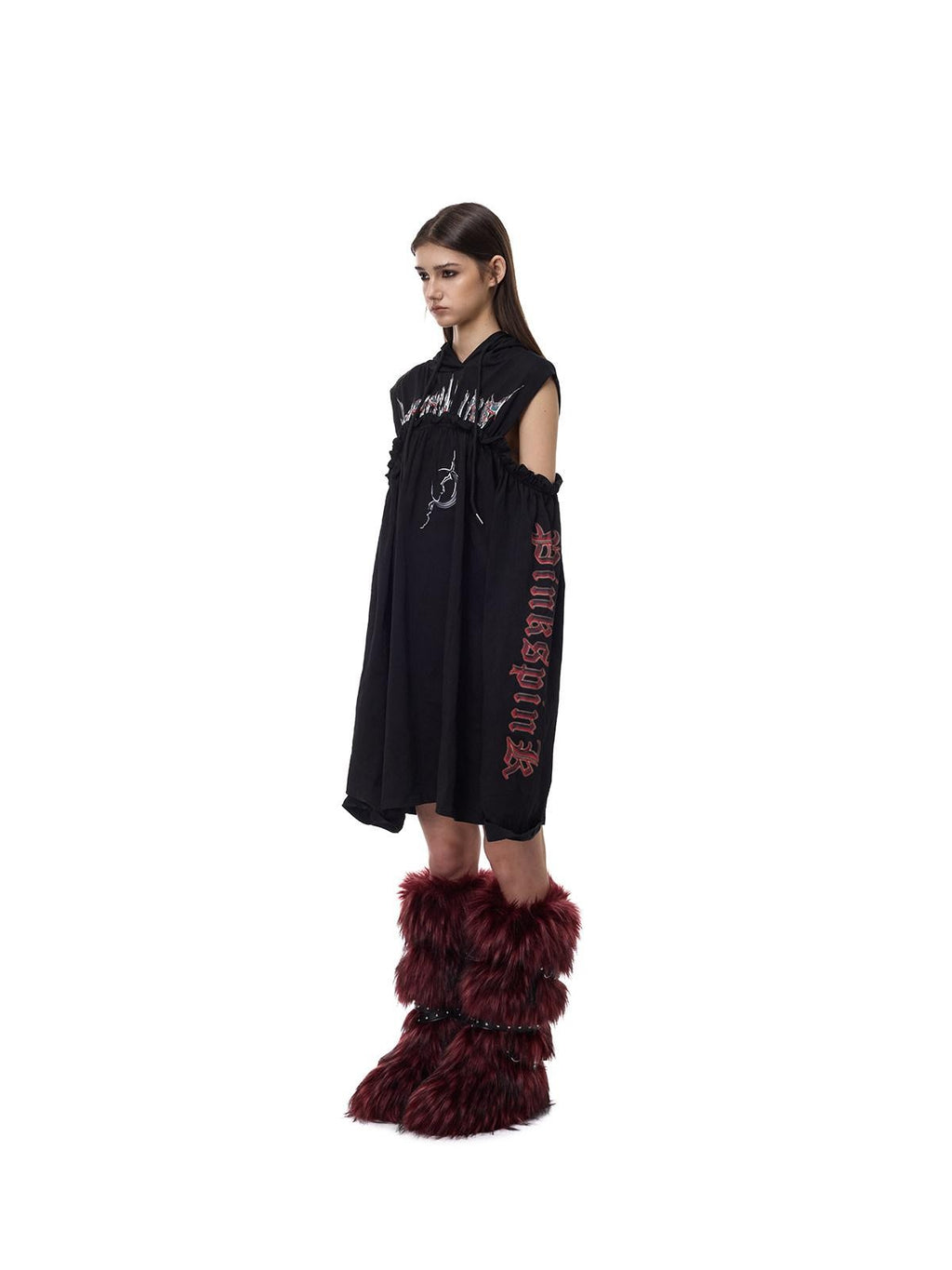 PINKSPINK Off Shoulder Patchwork Hooded Embroidered Women's Cotton Casual Midi Dresses