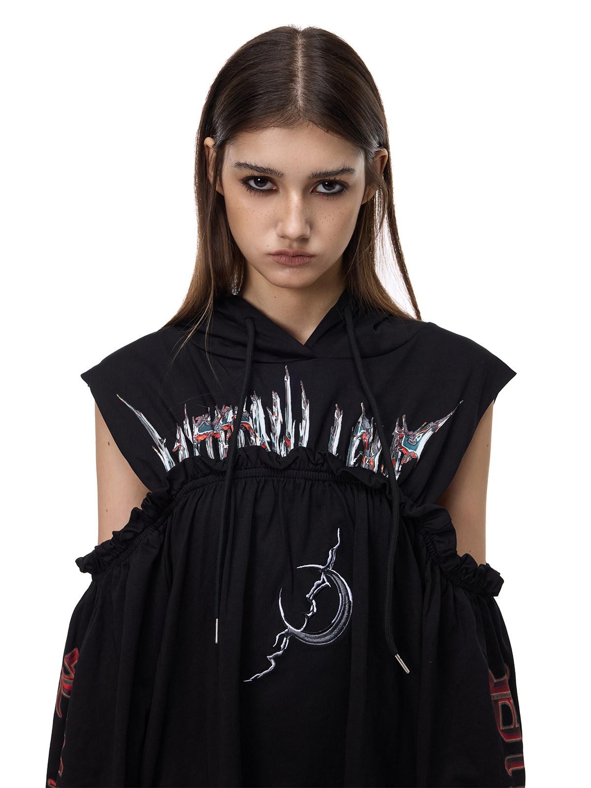 PINKSPINK Off Shoulder Patchwork Hooded Embroidered Women's Cotton Casual Midi Dresses