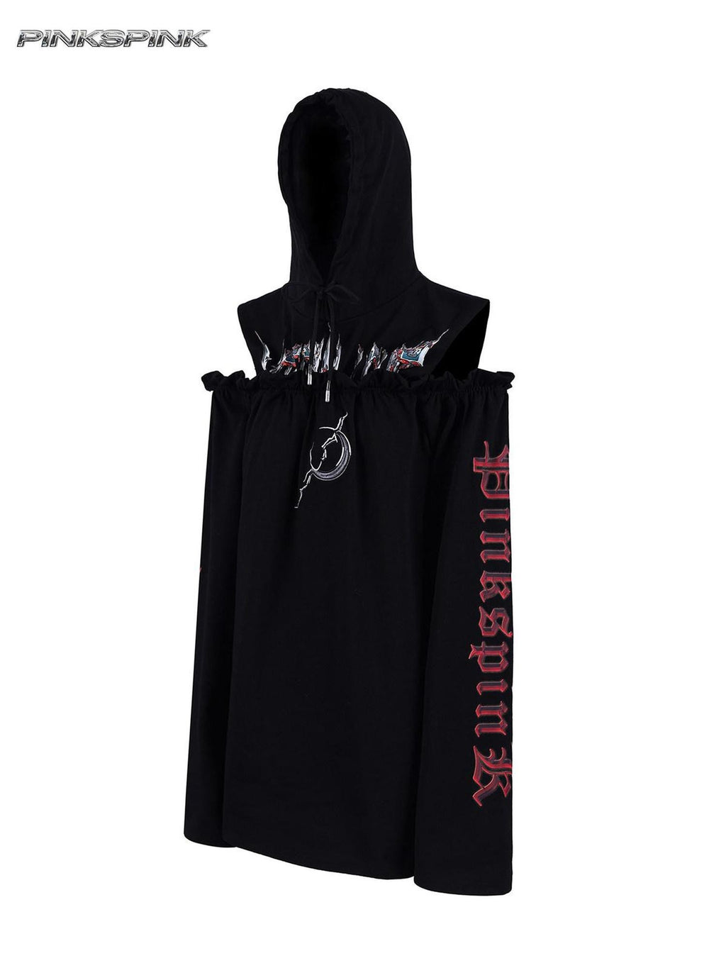 PINKSPINK Off Shoulder Patchwork Hooded Embroidered Women's Cotton Casual Midi Dresses
