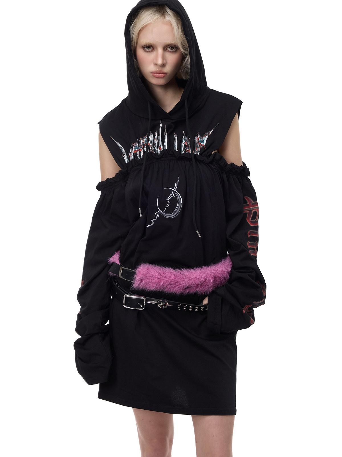 PINKSPINK Off Shoulder Patchwork Hooded Embroidered Women's Cotton Casual Midi Dresses