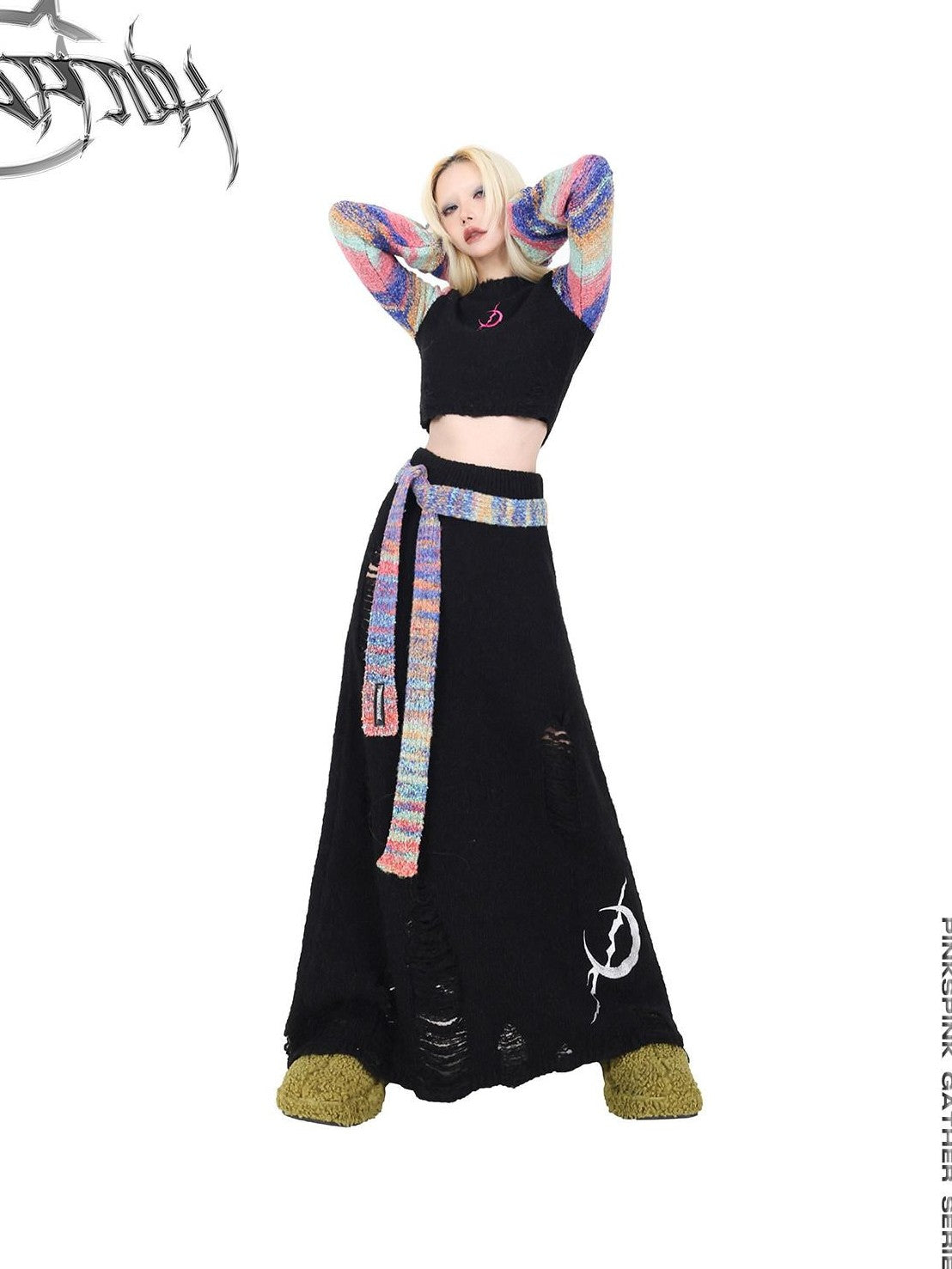 PINKSPINK Ombre Alpaca Knit Patch Sleeve Scarf Short Straight Women's Cotton Sweaters