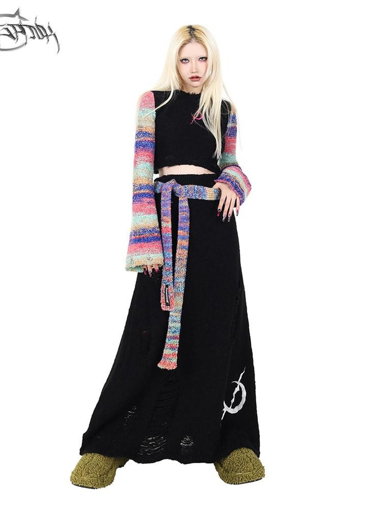 PINKSPINK Ombre Alpaca Knit Patch Sleeve Scarf Short Straight Women's Cotton Sweaters