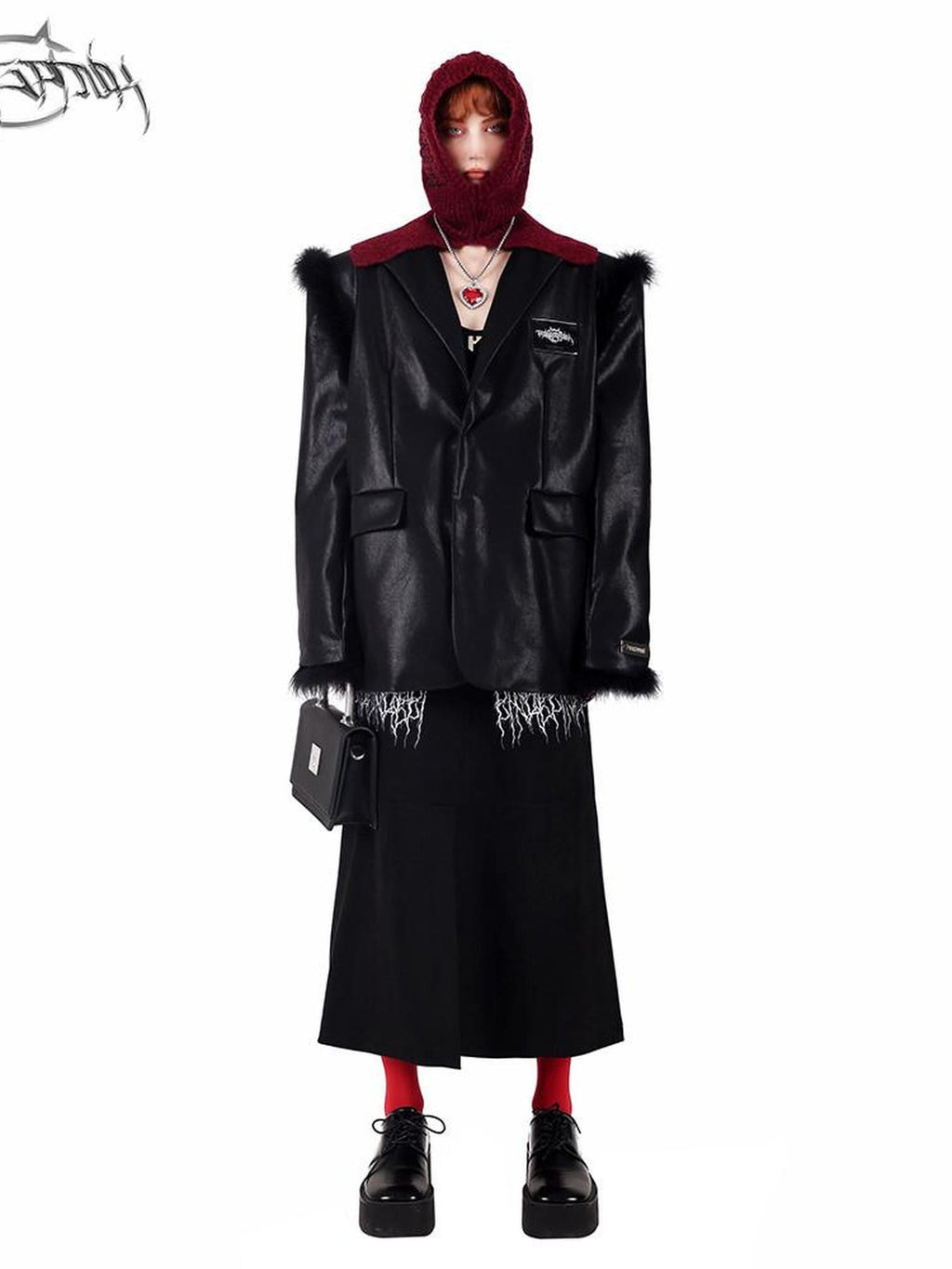 PINKSPINK Ostrich Feather Trim Boxy Oversized Padded Shoulders Women's Pu Leather Blazers