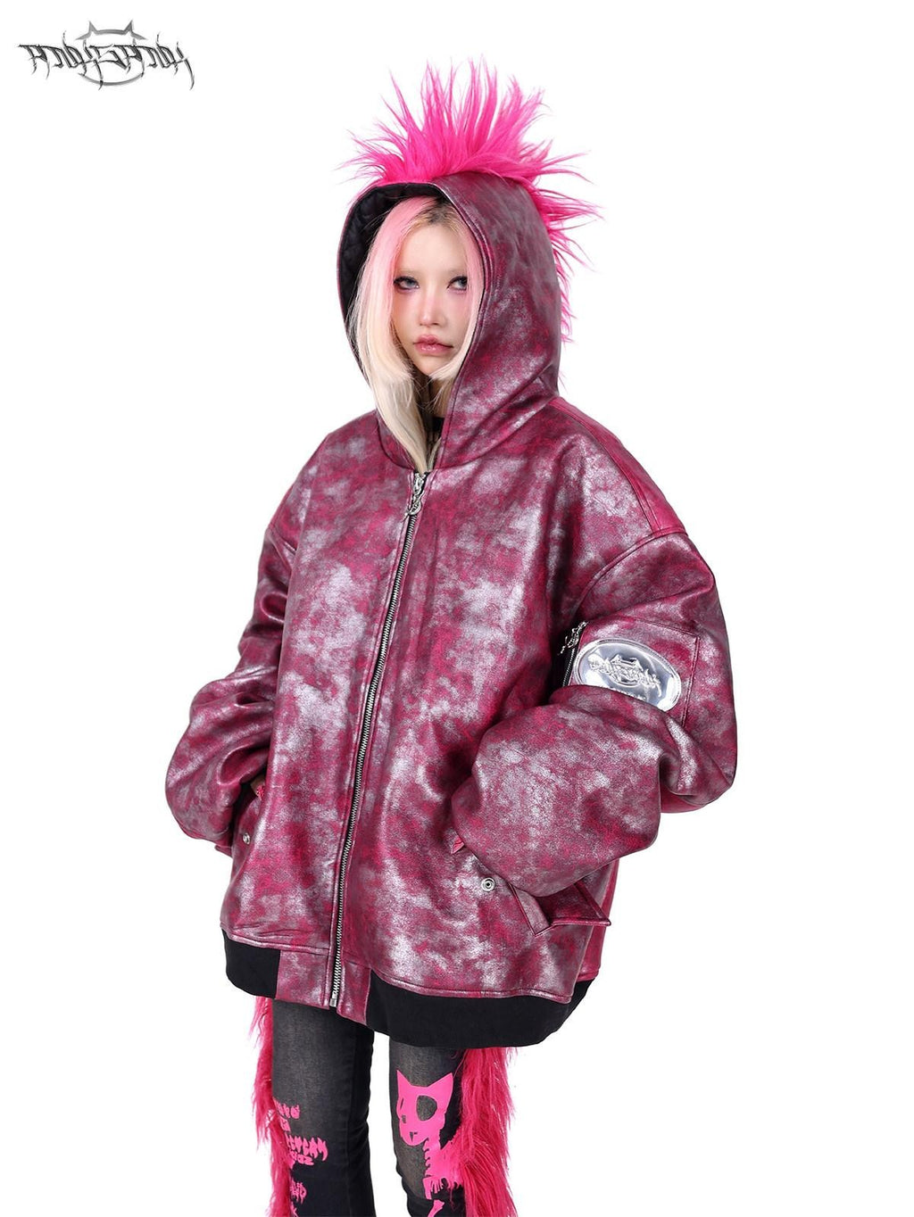 PINKSPINK Oversized Mohawk Hooded Punk Polo Collar Women's Airforce Cotton Puffer Jackets