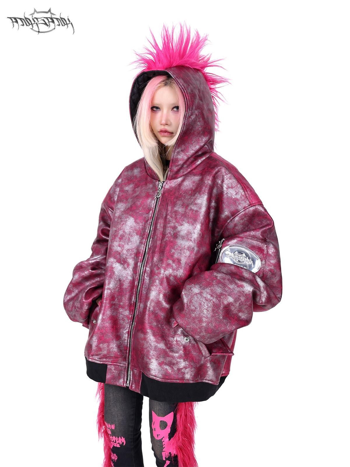 PINKSPINK Oversized Mohawk Hooded Punk Polo Collar Women's Airforce Cotton Puffer Jackets
