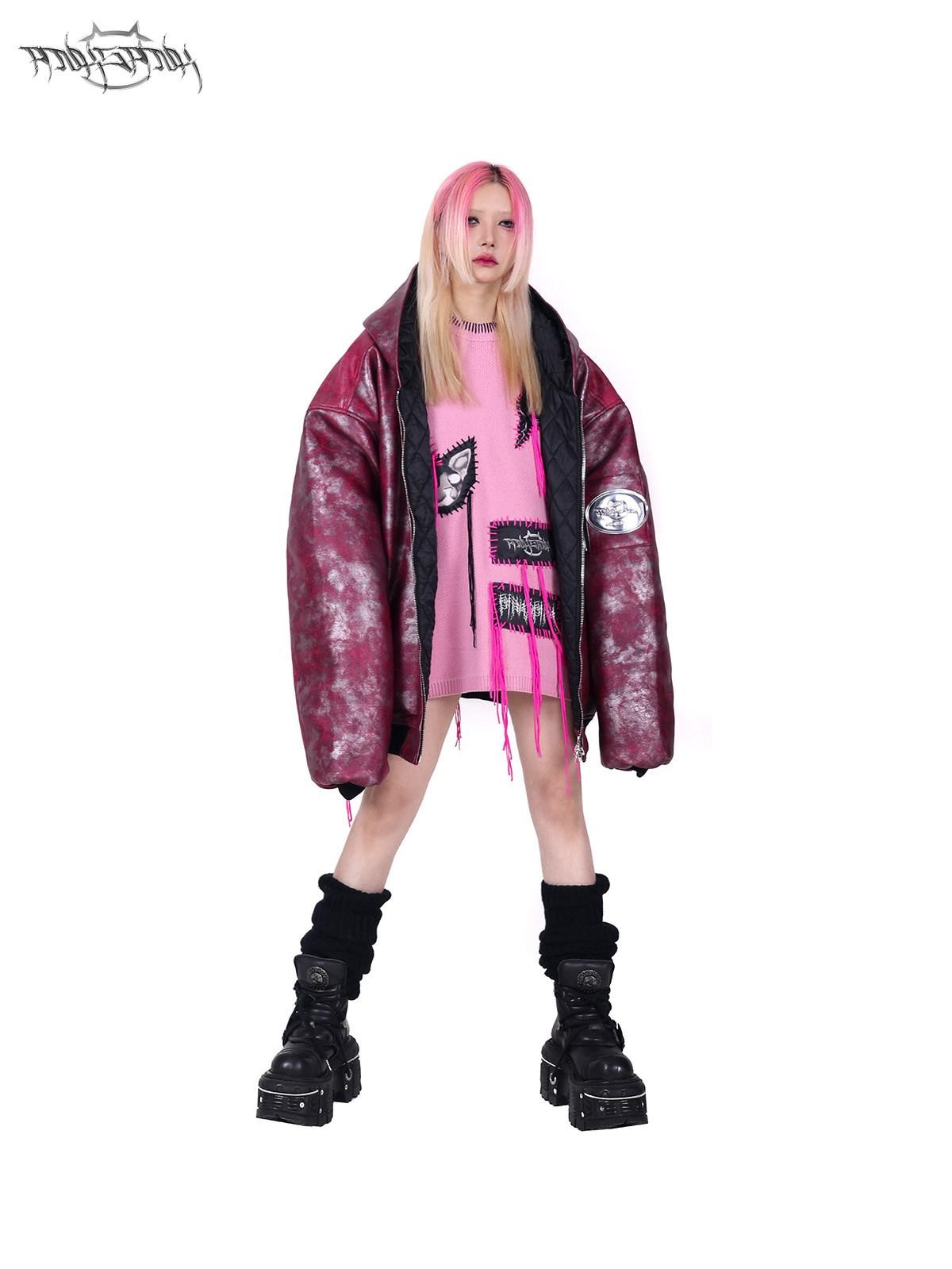 PINKSPINK Oversized Mohawk Hooded Punk Polo Collar Women's Airforce Cotton Puffer Jackets