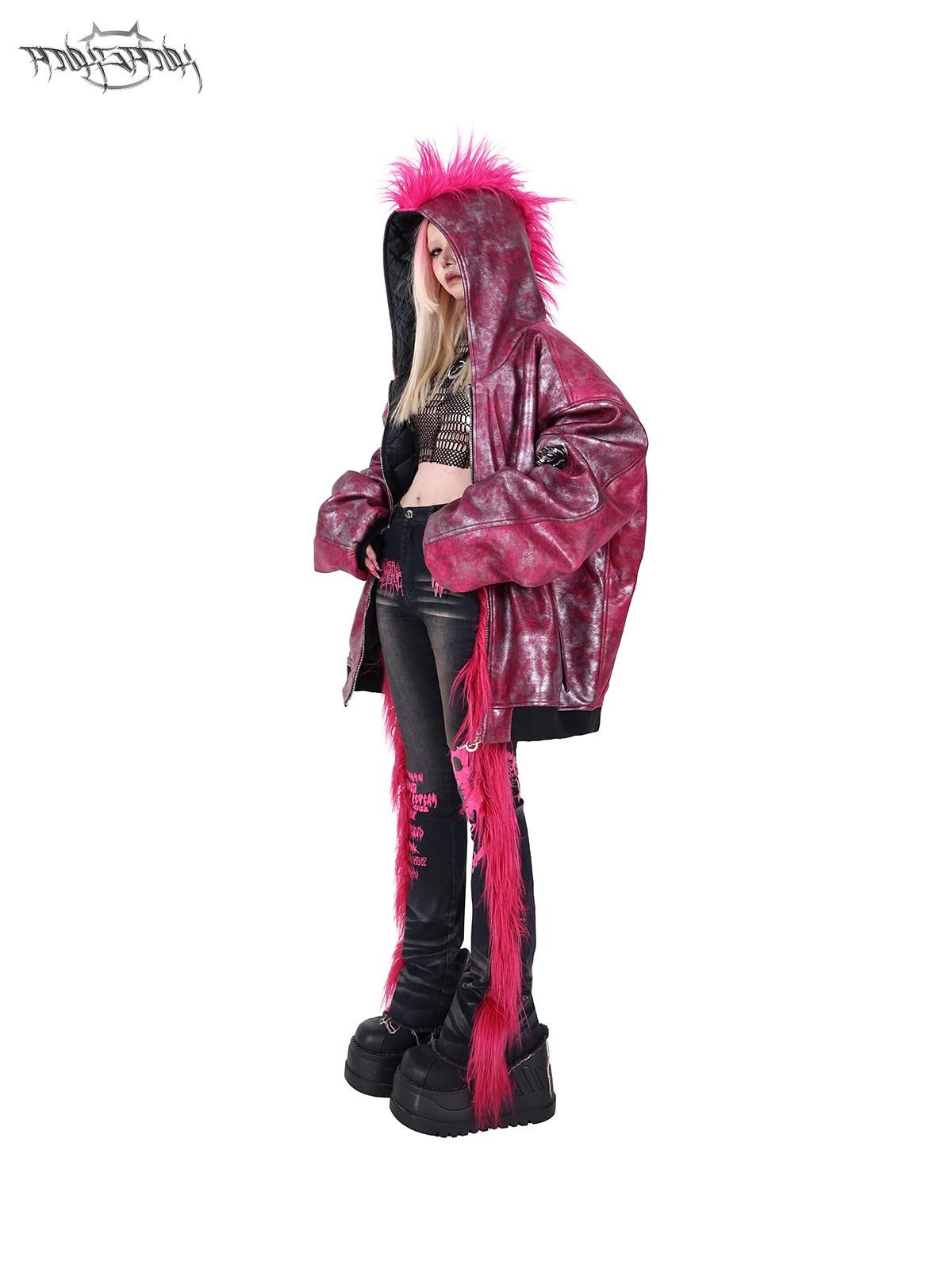 PINKSPINK Oversized Mohawk Hooded Punk Polo Collar Women's Airforce Cotton Puffer Jackets