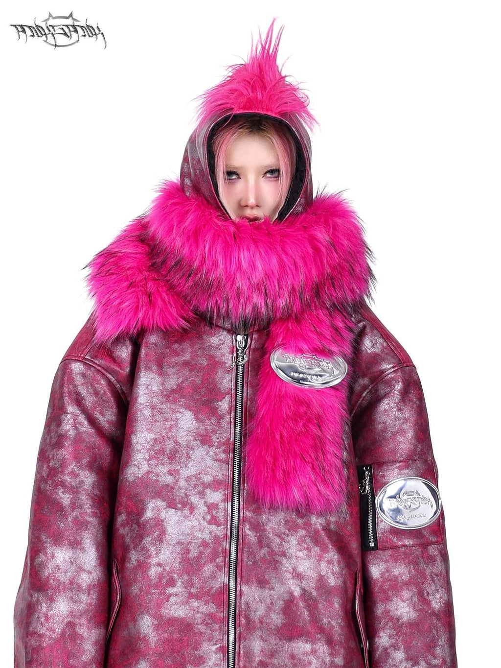 PINKSPINK Oversized Mohawk Hooded Punk Polo Collar Women's Airforce Cotton Puffer Jackets