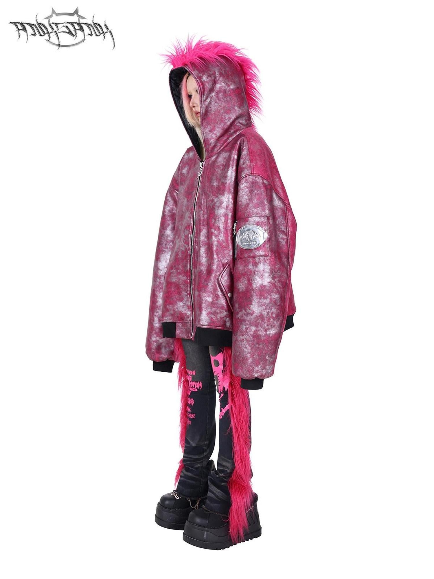 PINKSPINK Oversized Mohawk Hooded Punk Polo Collar Women's Airforce Cotton Puffer Jackets