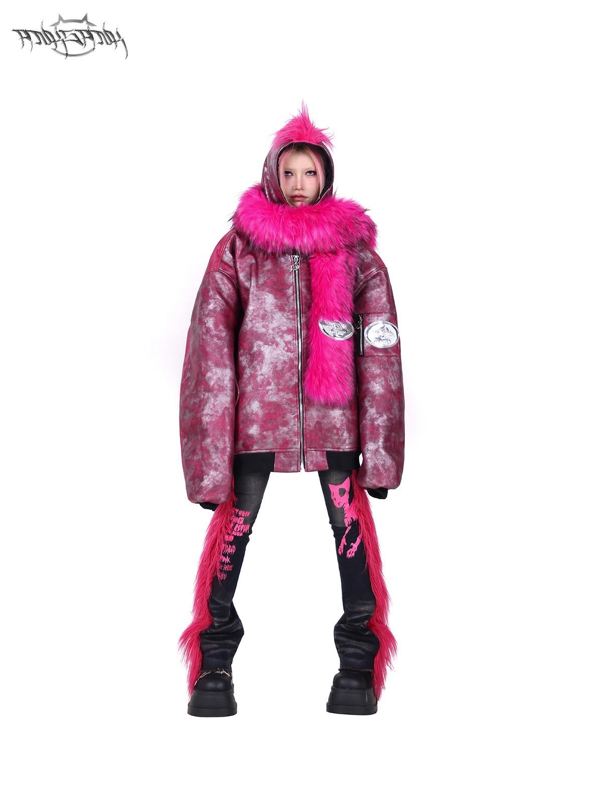 PINKSPINK Oversized Mohawk Hooded Punk Polo Collar Women's Airforce Cotton Puffer Jackets
