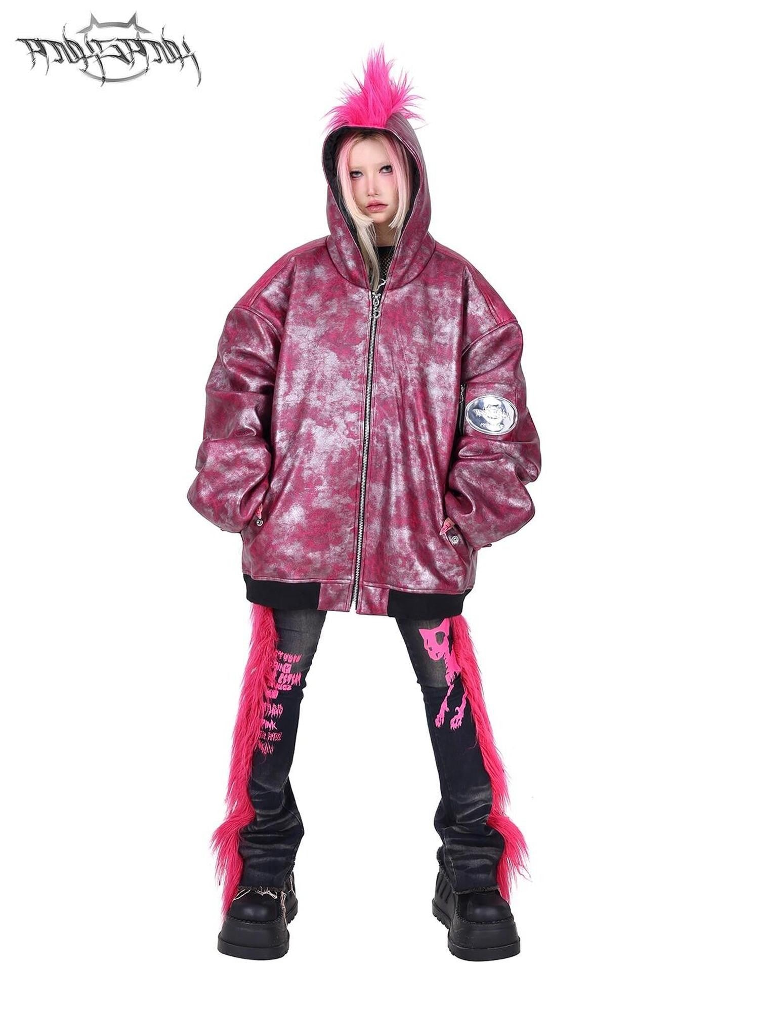 PINKSPINK Oversized Mohawk Hooded Punk Polo Collar Women's Airforce Cotton Puffer Jackets