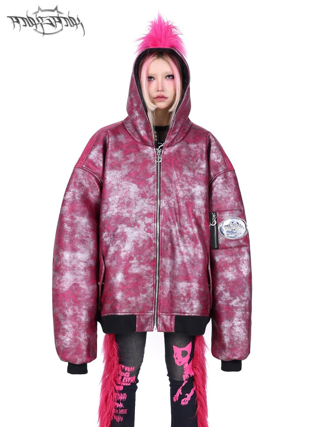 PINKSPINK Oversized Mohawk Hooded Punk Polo Collar Women's Airforce Cotton Puffer Jackets