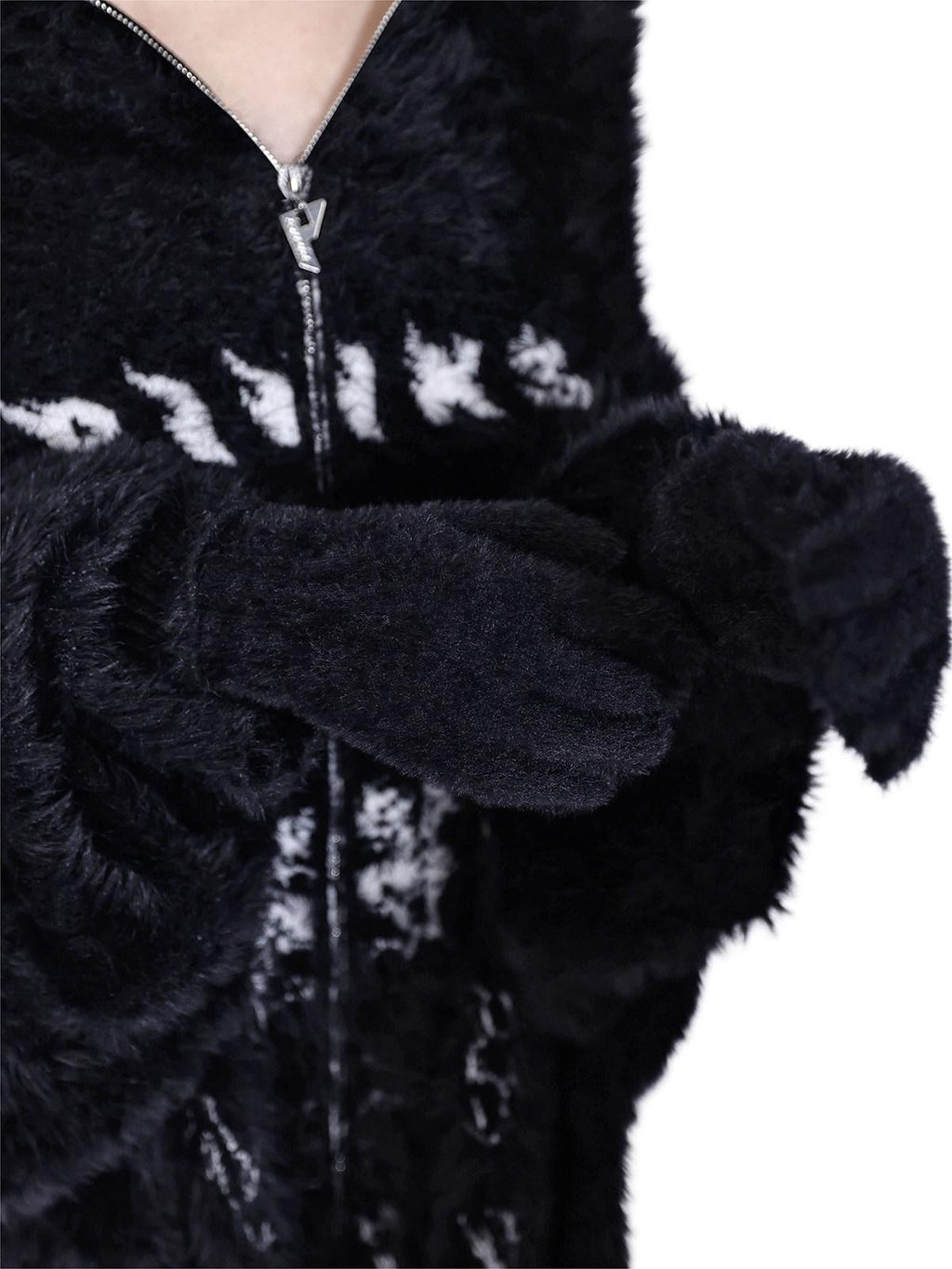 PINKSPINK Oversized Reversible Hooded Zip Front Gloves Women's Mink Knit Cardigans