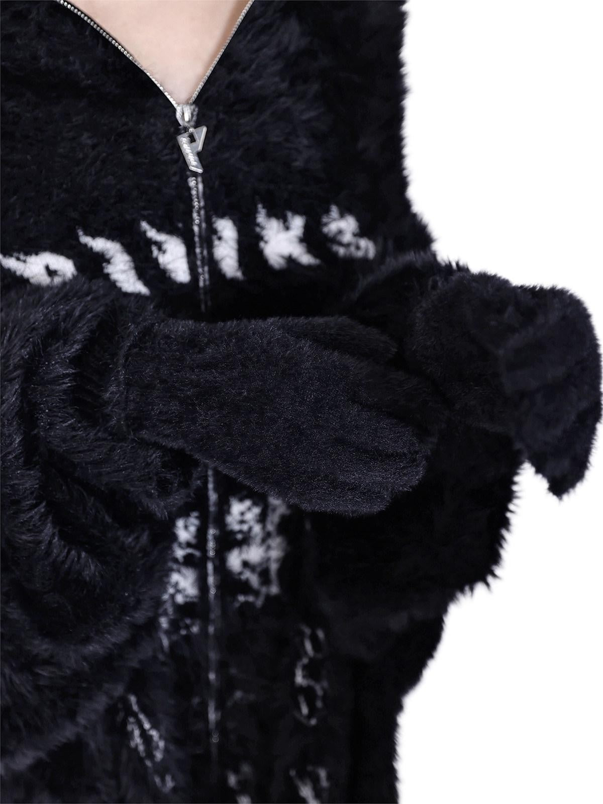 PINKSPINK Oversized Reversible Hooded Zip Front Gloves Women's Mink Knit Cardigans