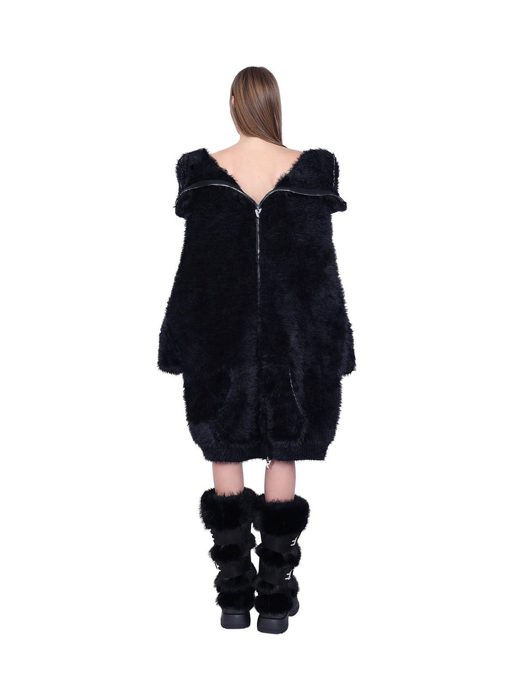 PINKSPINK Oversized Reversible Hooded Zip Front Gloves Women's Mink Knit Cardigans