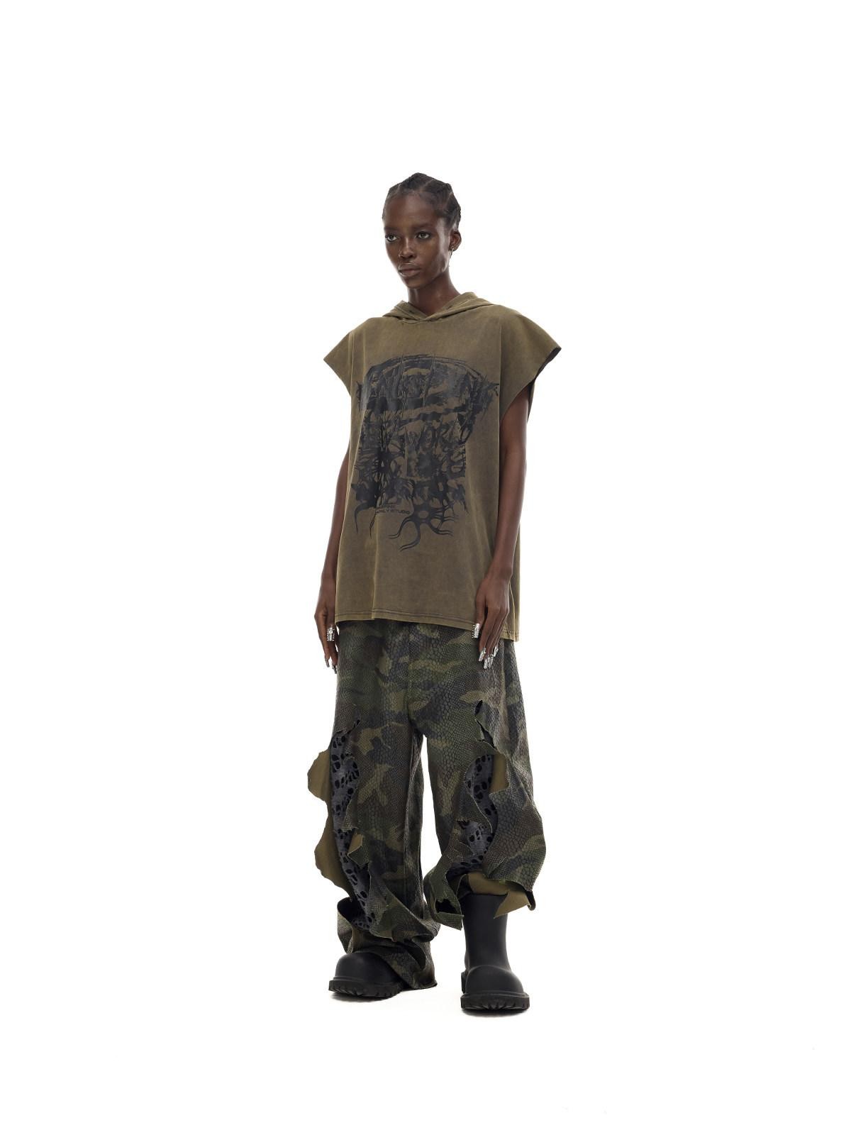PINKSPINK Painted Camo Double Layer Stacked Distressed Low Waist Women's Denim Baggy Jeans