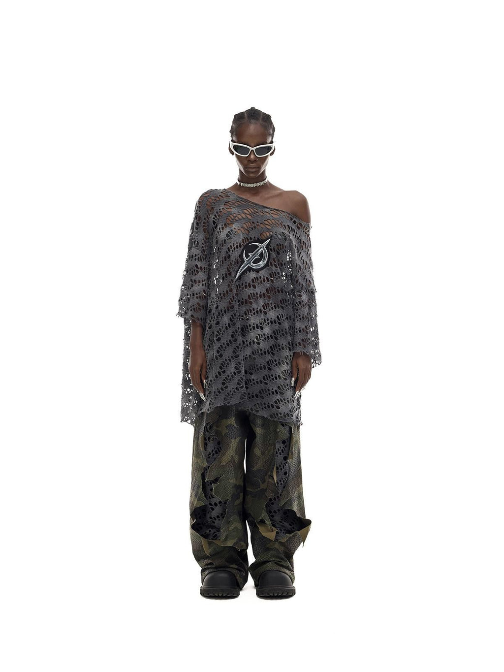 PINKSPINK Painted Camo Double Layer Stacked Distressed Low Waist Women's Denim Baggy Jeans