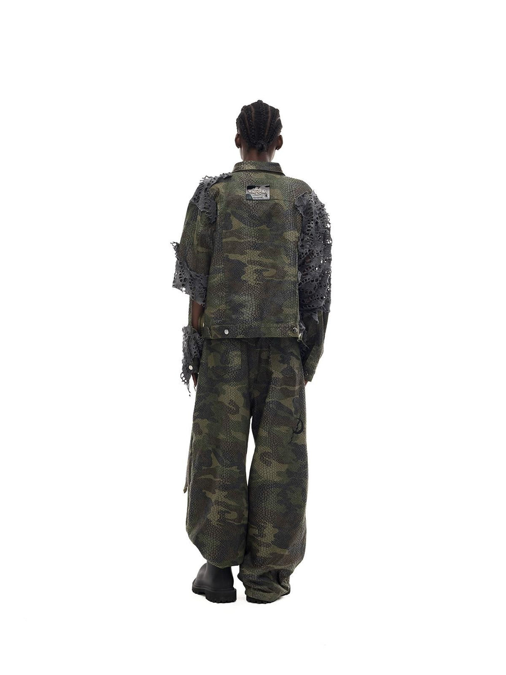 PINKSPINK Painted Camo Double Layer Stacked Distressed Low Waist Women's Denim Baggy Jeans