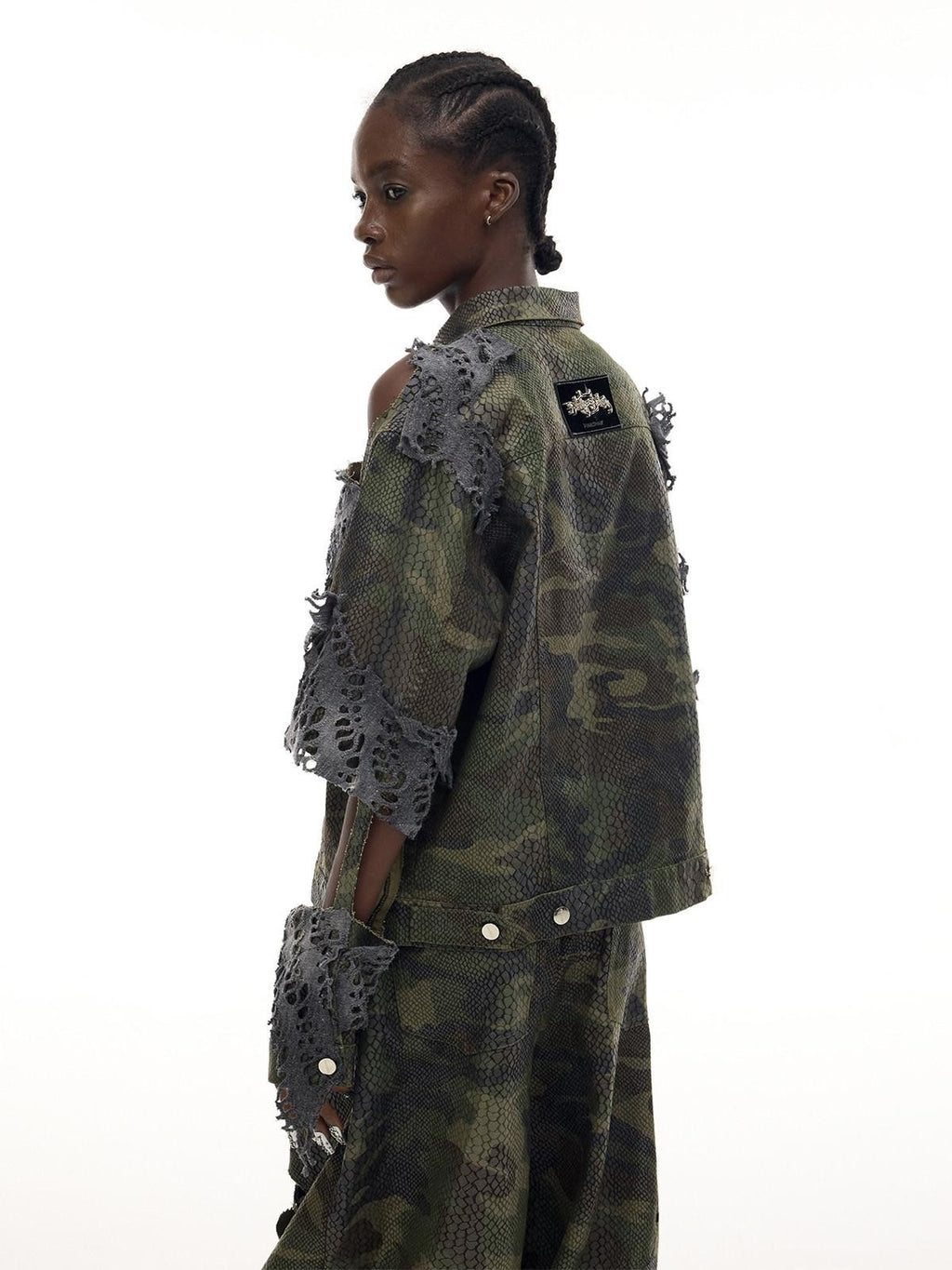 PINKSPINK Painted Camo Double Layer Stacked Distressed Low Waist Women's Denim Baggy Jeans