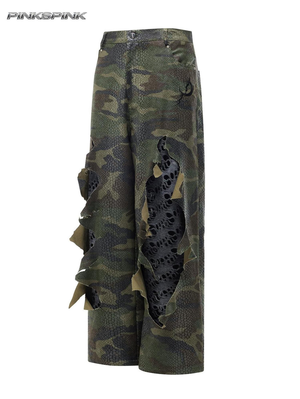PINKSPINK Painted Camo Double Layer Stacked Distressed Low Waist Women's Denim Baggy Jeans