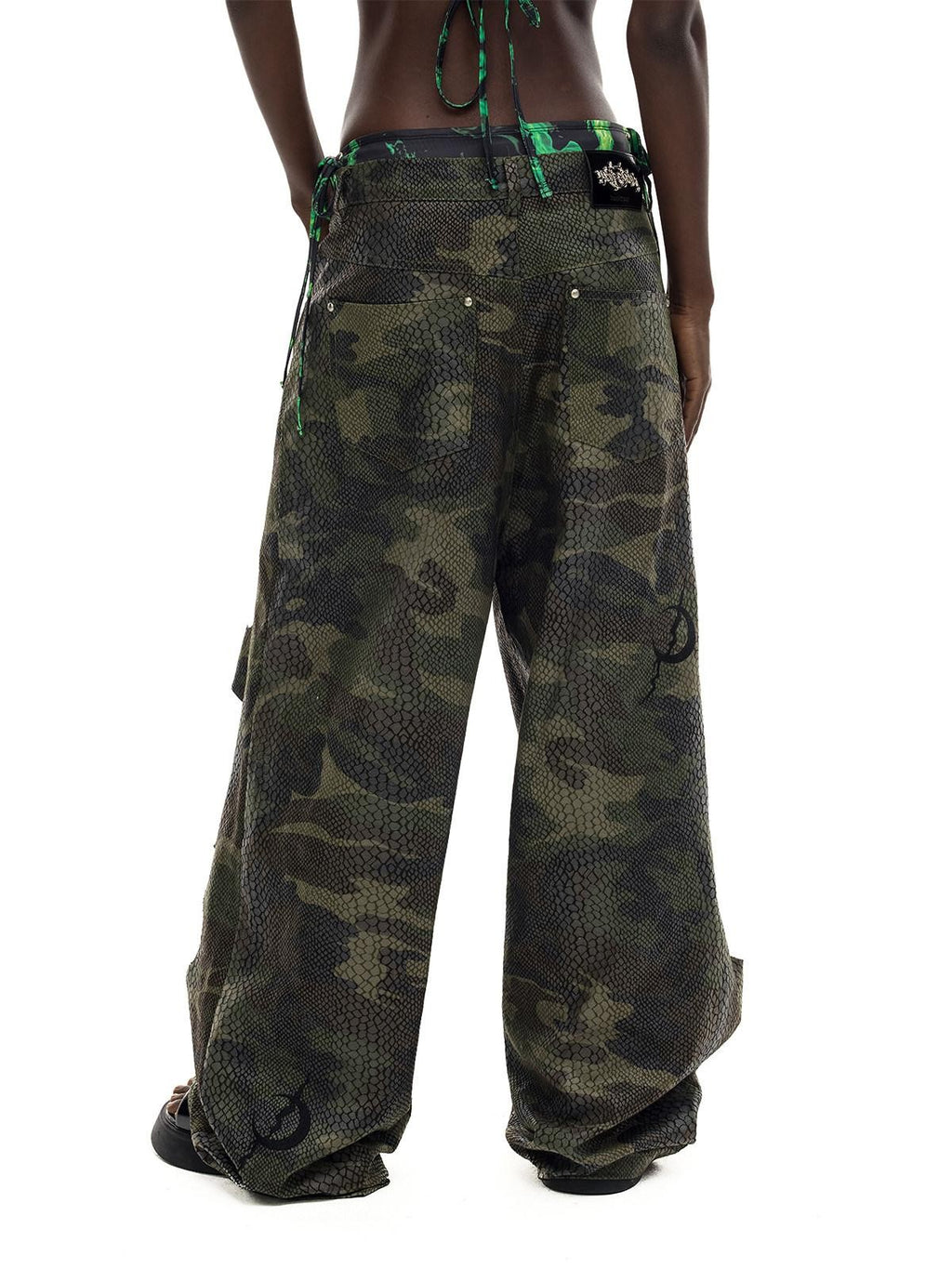 PINKSPINK Painted Camo Double Layer Stacked Distressed Low Waist Women's Denim Baggy Jeans