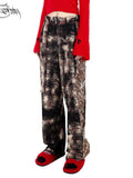 PINKSPINK Painted Coffee Plaid Patchwork Straight Dad Style Women's Wide-leg Pants