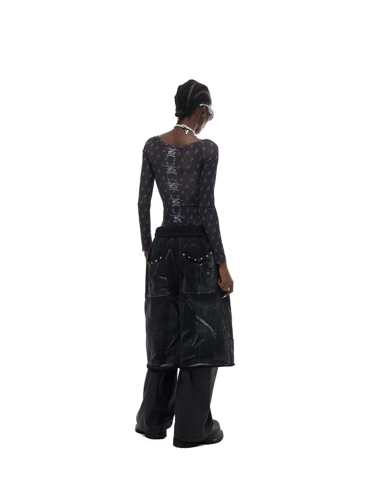 PINKSPINK Painted Embroidered Hand Distressed Wide Leg Women's Cotton Capri Pants