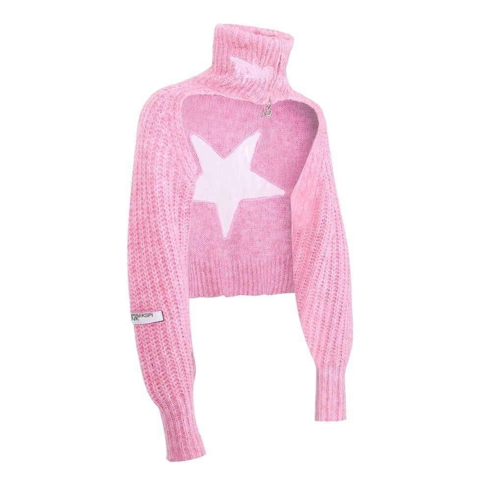 PINKSPINK_Pentagram_Cutout_Double_Zipper_Tie_Women's_Acrylic_Turtleneck_Sweaters_685344281258_MISSTT