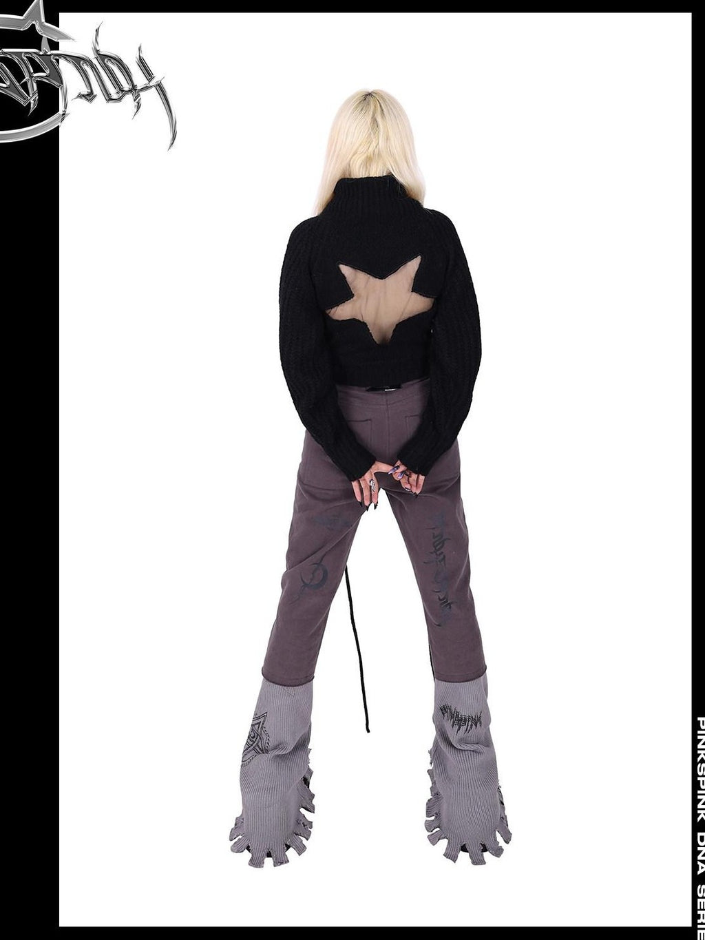 PINKSPINK Pentagram Cutout Double Zipper Tie Women's Acrylic Turtleneck Sweaters