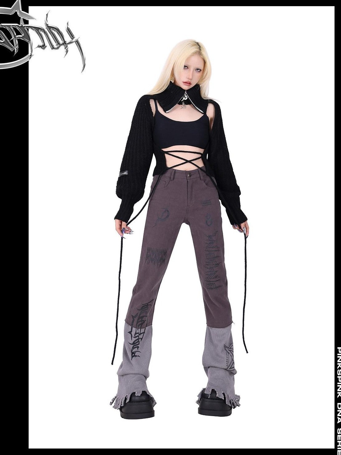 PINKSPINK Pentagram Cutout Double Zipper Tie Women's Acrylic Turtleneck Sweaters