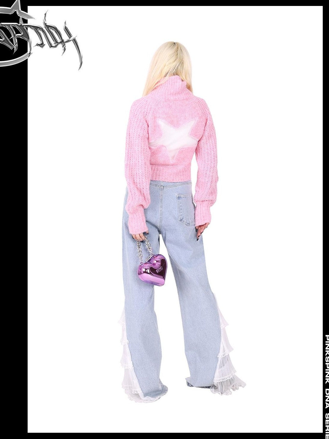 PINKSPINK Pentagram Cutout Double Zipper Tie Women's Acrylic Turtleneck Sweaters