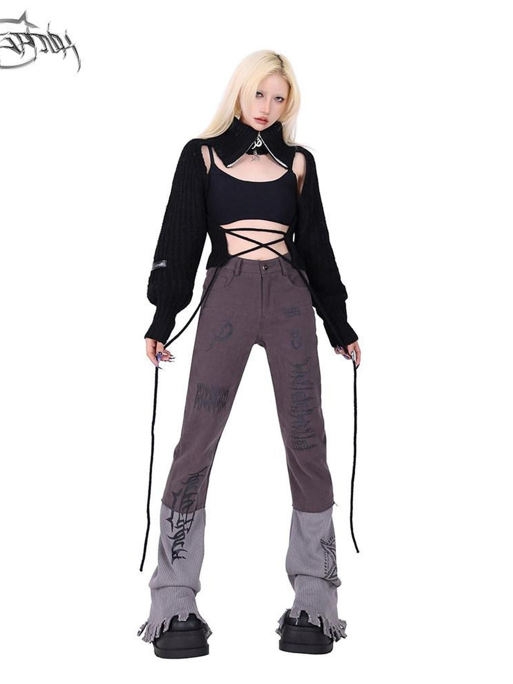 PINKSPINK Pentagram Cutout Double Zipper Tie Women's Acrylic Turtleneck Sweaters