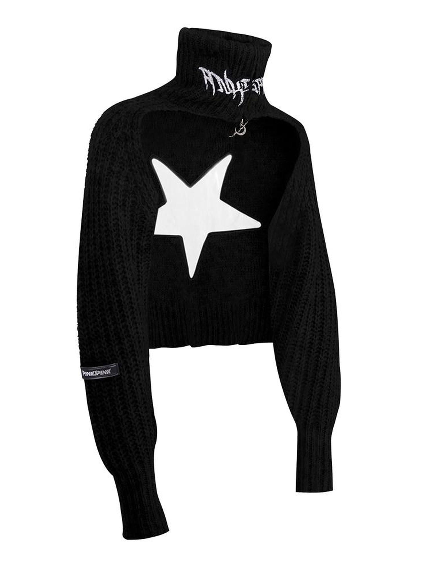 PINKSPINK Pentagram Cutout Double Zipper Tie Women's Acrylic Turtleneck Sweaters