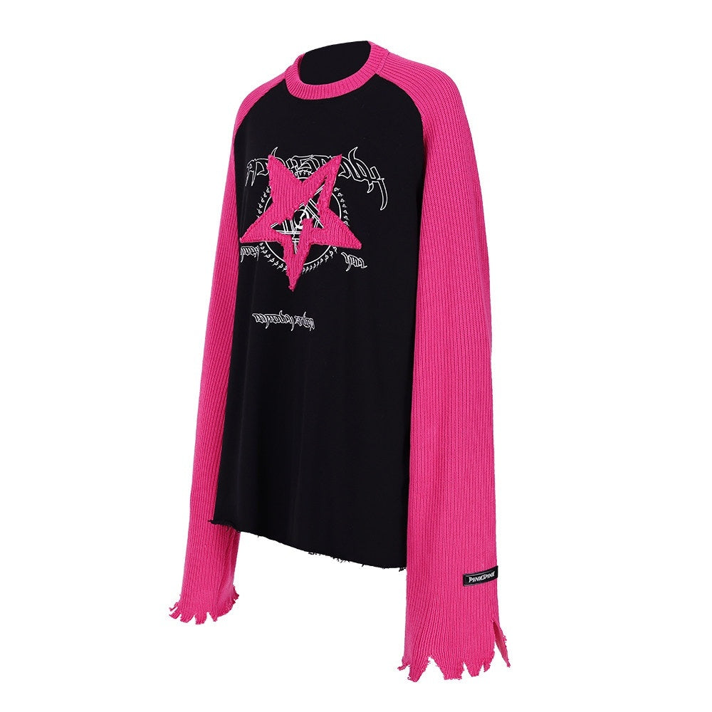 PINKSPINK_Pentagram_Denim_Patchwork_Raglan_Printed_Women's_Knit_Sweatshirts_685934891376_MISSTT