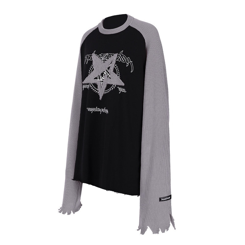 PINKSPINK_Pentagram_Denim_Patchwork_Raglan_Printed_Women's_Knit_Sweatshirts_685934891376_MISSTT