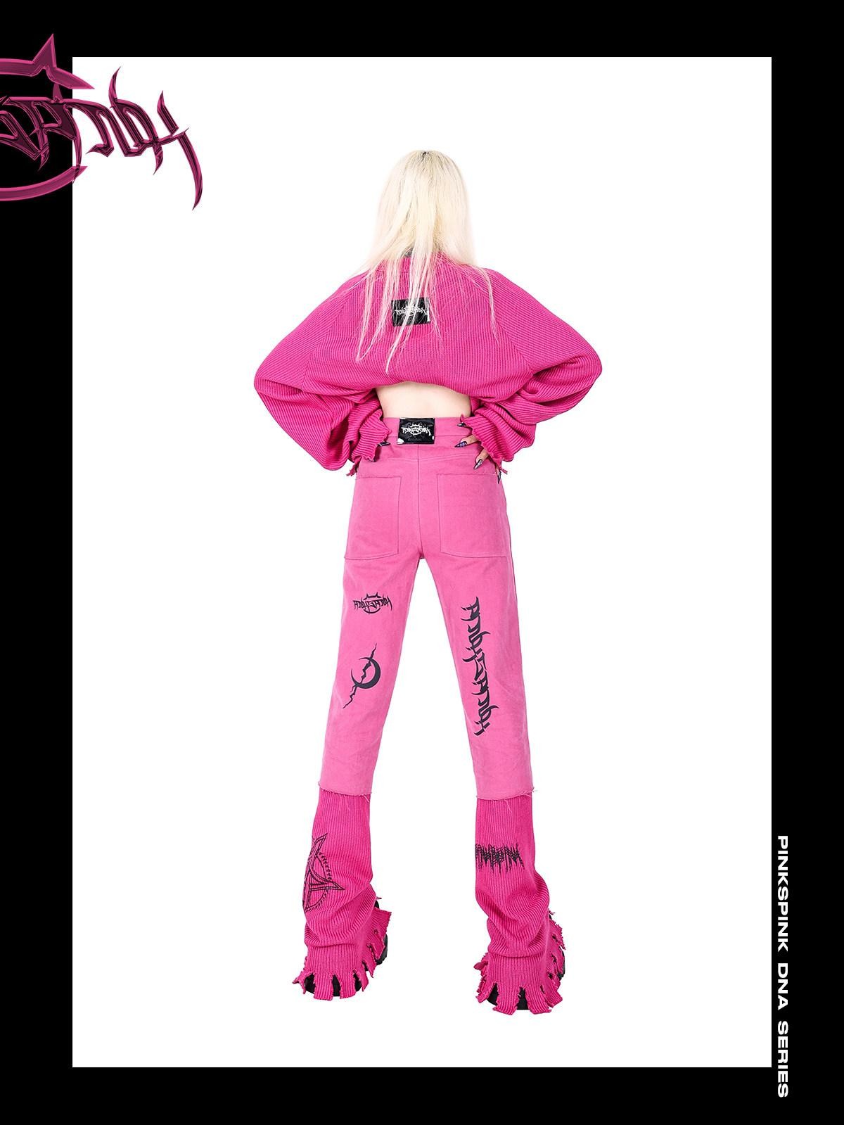 PINKSPINK Pentagram Denim Patchwork Raglan Printed Women's Knit Sweatshirts