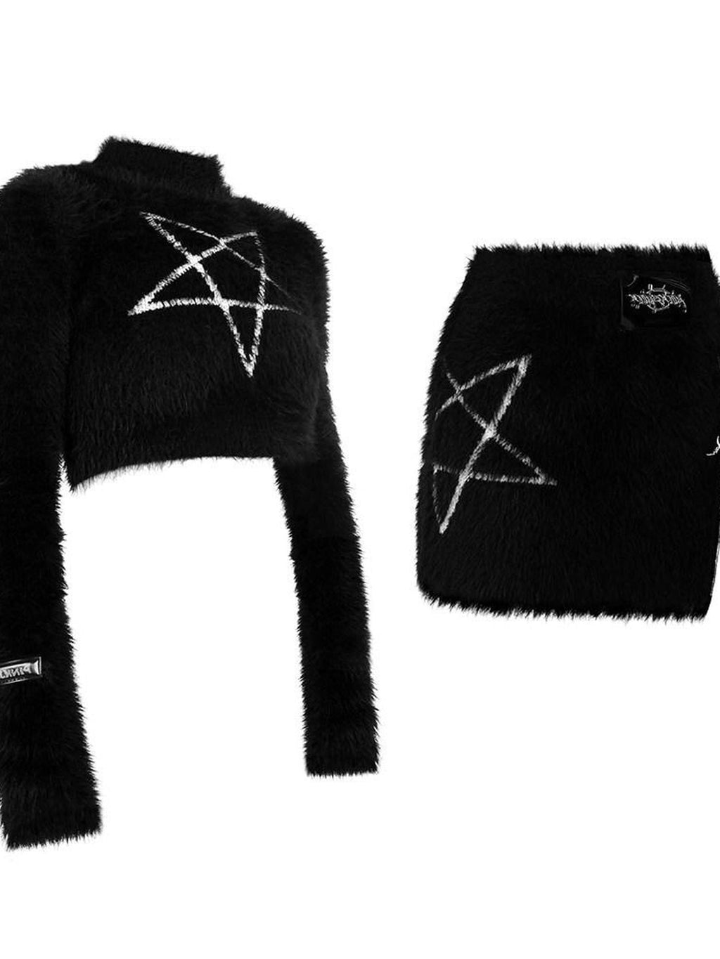 PINKSPINK Pentagram Slim Fit Cropped Stand Collar Women's Polyamide Knit Top & Skirt Sets