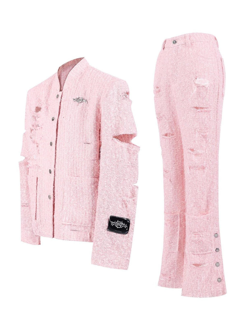 PINKSPINK Pink Asymmetric Distressed Shimmer Cutout Padded Women's Cotton Blazers
