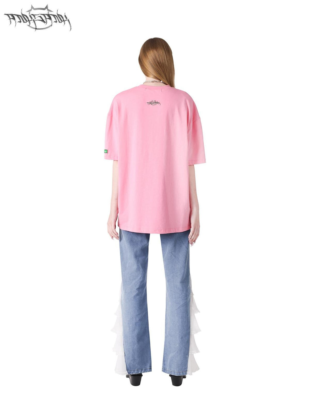PINKSPINK Pink Black 3d Cat Print Text Street Loose Women's Short Sleeve T-shirts