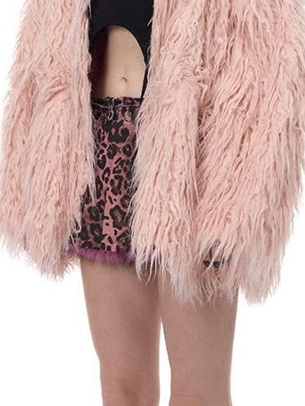 PINKSPINK Pink Blue V-neck Contour Ruffle Collar Women's Plush Faux Fur Coats