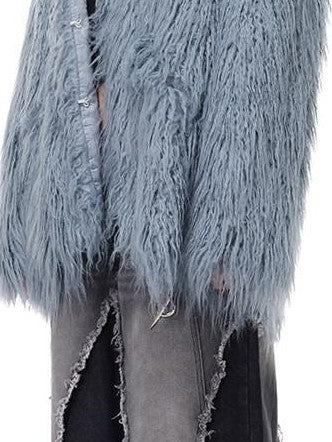 PINKSPINK Pink Blue V-neck Contour Ruffle Collar Women's Plush Faux Fur Coats