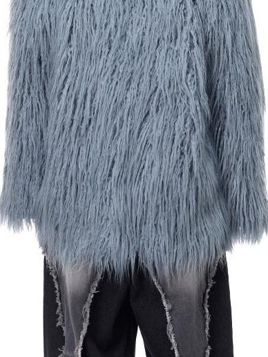 PINKSPINK Pink Blue V-neck Contour Ruffle Collar Women's Plush Faux Fur Coats