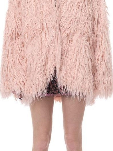 PINKSPINK Pink Blue V-neck Contour Ruffle Collar Women's Plush Faux Fur Coats