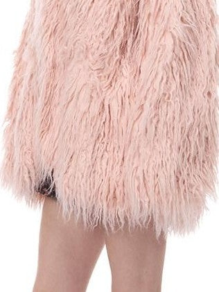 PINKSPINK Pink Blue V-neck Contour Ruffle Collar Women's Plush Faux Fur Coats