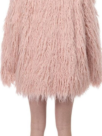 PINKSPINK Pink Blue V-neck Contour Ruffle Collar Women's Plush Faux Fur Coats