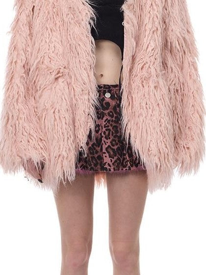 PINKSPINK Pink Blue V-neck Contour Ruffle Collar Women's Plush Faux Fur Coats