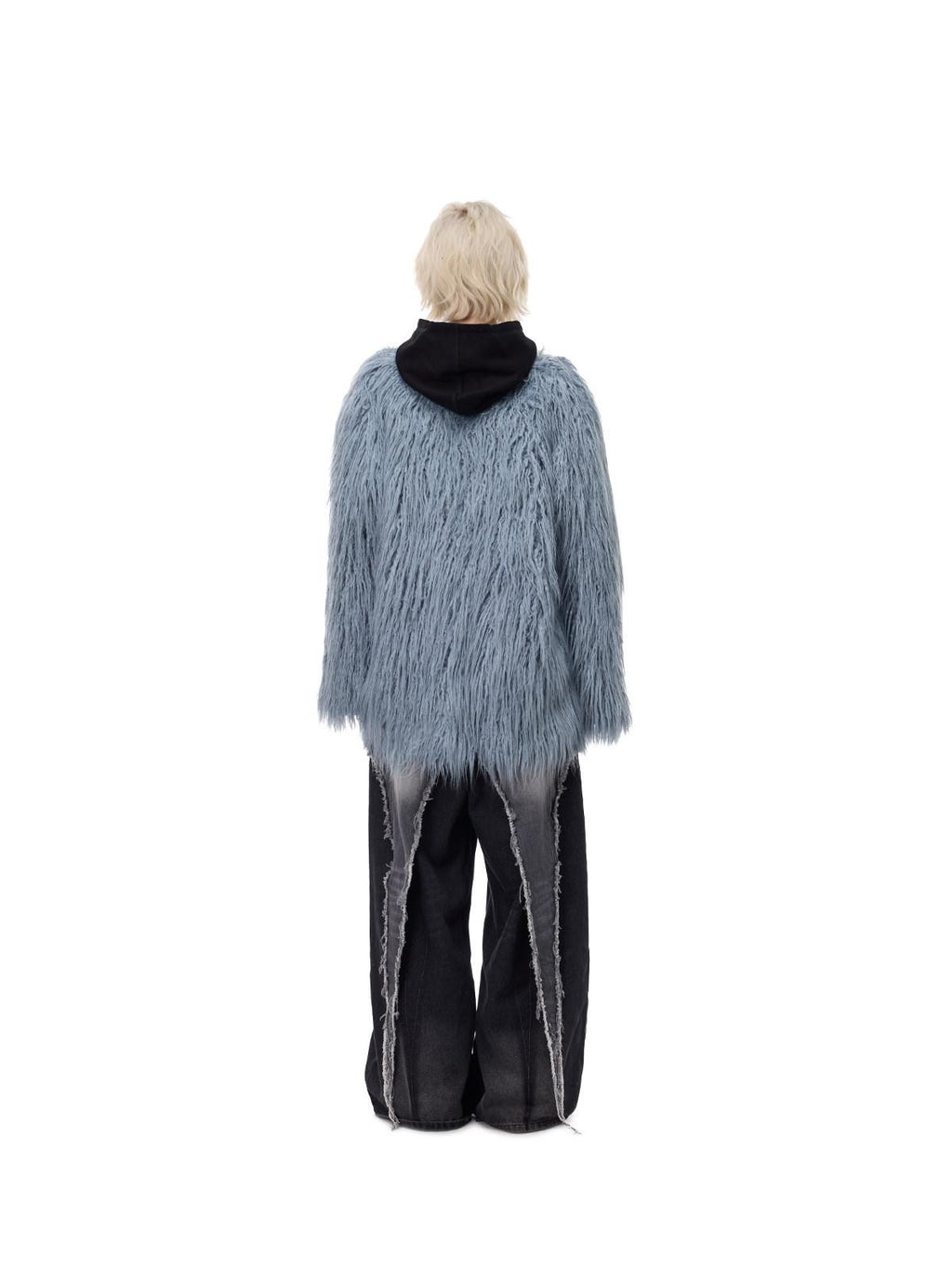 PINKSPINK Pink Blue V-neck Ruffle Collar Raglan Sleeve Loose Women's Lamb Faux Fur Coats