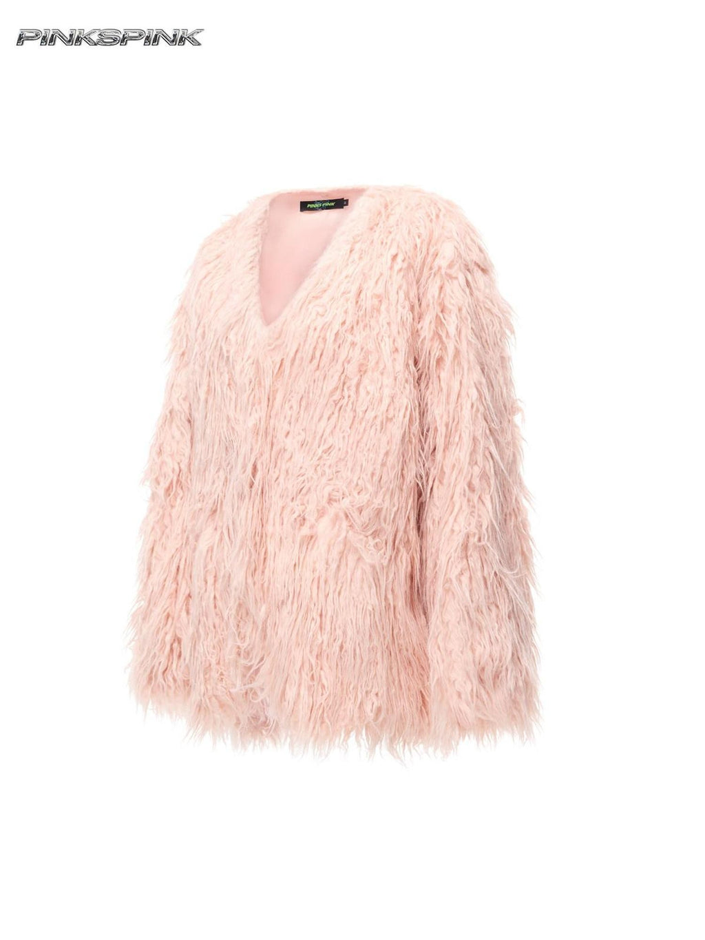 PINKSPINK Pink Blue V-neck Ruffle Collar Raglan Sleeve Loose Women's Lamb Faux Fur Coats